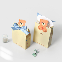Boîte cadeau pliante carrée en papier avec imprimé ours de dessin animé pour la révélation du sexe du nouveau-né, décoration pour fête et emballage cadeau