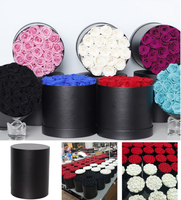 Boîte Cadeau Ronde de Roses Éternelles Faite à la Main, Personnalisable, Plusieurs Styles, Seau de Roses, Cadeau de la Saint-Valentin