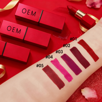 Lápiz Labial Mate Mineral de 5 Colores Sin Logotipo, Vitamina E, Tubo Rojo, Impermeable, Suave, de Larga Duración, Alta Calidad, Disponible en Pequeños Lotes