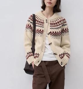 신상품 제조사 플러스 사이즈 필수 여성 크루넥 스웨터 카디건 자카드 패턴 홀리데이 캐시미어 가디건 스웨터 - Product Image 4