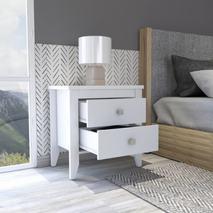 Nightstand Two <b>Drawers</b> White Finish Bedside <b>Storage</b> <b>Drawer</b> Unit - Product Image 3