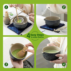 Venda quente Cerâmica Preta Cerâmica Matcha Bowl Set Atacado Chawan Matcha Whisk Kit com Pacote De Presente - Product Image 4