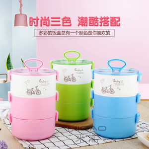 <b>Lunch</b> <b>Box</b> 304 Stainless Steel Cylinder Detachable Washable Insulated Portable With Pot Cartoon Pattern Pink Green Blue - Product Image 1