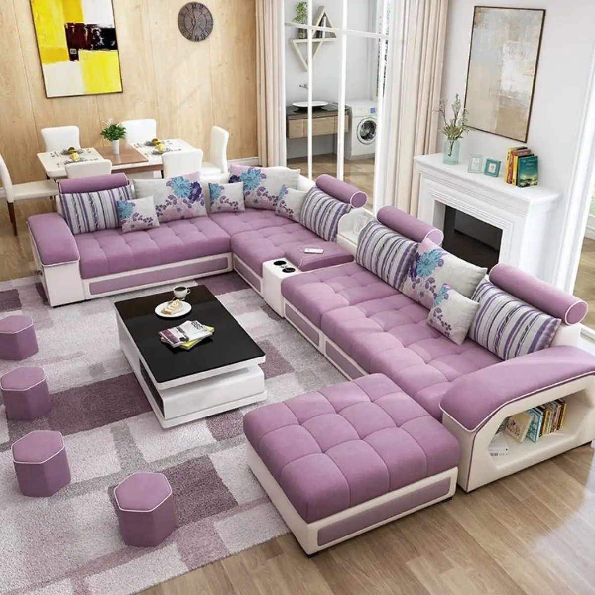 Moderne Luxe Hoogwaardige Woonkamer Sofa Set Meubels Stof Volledig Lederen Pu Oppervlak 1 + 2 + 3 Banken voor Thuis