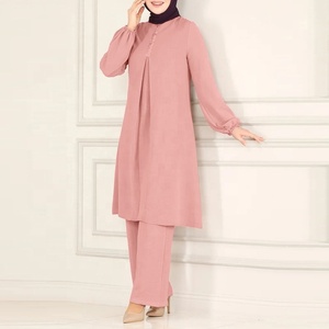 Moslim Eid pak dames, O-hals blouse met lange mouwen, wijde pijpen broek, 2-delige outfit, shirt blouse, islam, bescheiden moslimvrouwen set - Product Image 4