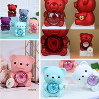 Boîte à bijoux rotative style Saint-Valentin avec ours en peluche, rose éternelle et collier, pour ranger bagues et bijoux