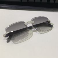 Vente chaude 925 argent Baguette Moissanite diamant lunettes de soleil lunettes de soleil diamant hommes sans monture métal violet lentille lunettes de soleil