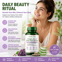 Capsules de collagène premium à l'aloe vera et aux pépins de raisin, complément beauté pour femmes, pour une peau jeune et hydratée, fabrication OEM