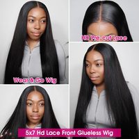 Perruque sans colle 7x5 en cheveux humains lisses doublement étirés, pré-coupée, pré-décolorée, pré-épilée, prête à porter