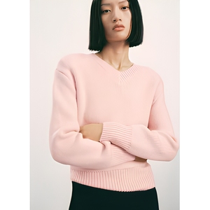 Women's Minimalist Crew Neck Full Sleeve <b>Wool</b> Acrylic Blend Pullover Solid Color Rib Knit Anti-Wrinkle Autumn Wear - Product Image 1