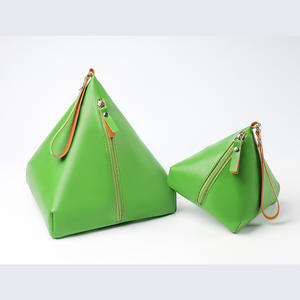 Green Triangular Coin <b>Purse</b> With Zipper Soft Handle Unisex Everyday Use 6 Inch Solid Color PU Storage Bag Key Pouch - Product Image 1