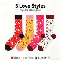 Chaussettes mi-mollet en coton personnalisées sur le thème de l'amour pour hommes et femmes, chaussettes décontractées à imprimé avion en papier mignon, vente en gros
