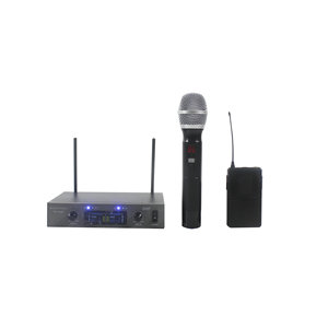 Sistema de Micrófono Inalámbrico Dinámico de Doble <span class=keywords><strong>Canal</strong></span> <span class=keywords><strong>2</strong></span> <span class=keywords><strong>en</strong></span> 1 para Conferencias y Transmisiones <span class=keywords><strong>en</strong></span> <span class=keywords><strong>Vivo</strong></span> - Product Image 1