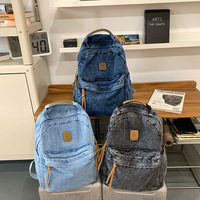 Tas Ransel Denim Kapasitas Besar Anti Air Unisex Gaya Korea untuk Siswa SMP dan SMA