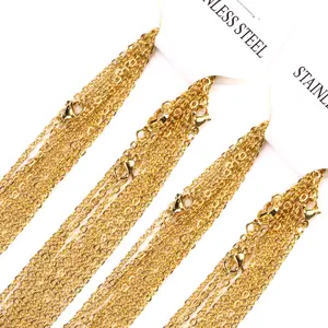 Cadena de eslabones redondos de acero inoxidable de 2mm de ancho, collar chapado en oro de 18K, cadenas de joyería al por mayor