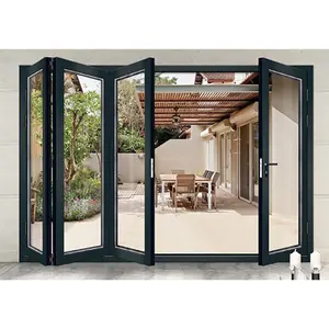 Puerta plegable de aluminio residencial de diseño de acordeón de vidrio doble a prueba de ladrones para patio