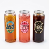 Canette en PET transparente imprimée sur mesure, jetable, avec couvercle en aluminium à ouverture facile pour boissons froides et emballage d'aliments secs