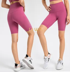 Lulu-pantalones cortos de yoga de cintura superalta, mallas elásticas de doble capa, para correr, deportes, 1/2