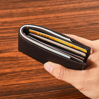 Dompet Desain Minimalis Tipis Kulit Crazy Horse untuk Pria, Dompet Penahan Kartu dengan RFID Blocking