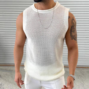 RUIQUWIN 2025 été nouveau hommes évider tricoté gilet col rond sans manches t-shirt avec maille respirant pour décontracté Streetwear - Product Image 4