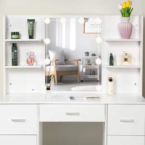 Coiffeuse de chambre en chêne avec tiroirs, éclairage LED intelligent, tabouret sur pied et <span class=keywords><strong>panneau</strong></span> MDF moderne - Product Image 5
