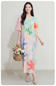 Robes décontractées longues pour femmes grandes tailles, style européen et américain, plissées irrégulièrement, 100% coton - Product Image 4