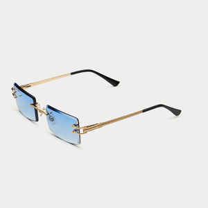 LMA D037 Gafas de Sol Rectangulares de Metal para Hombre, de Alta Calidad, con Lentes de Espejo Degradado Azul con Corte de Diamante UV400, Sin Montura para Mujer - Product Image 2