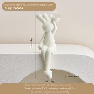 Lapin en résine tenant une boule de cristal, entrée nordique, luxe moderne, créatif, peint à la main, décoration de meuble TV/vin, décoration de chambre à coucher - Product Image 6