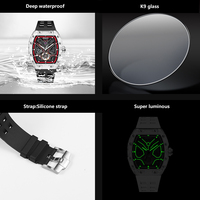 Leuchtende Maßgefertigte Tonneau-Gehäuse Mechanische Uhr Automatikwerk Skelett Selbstaufziehend Silikonarmband Glaszifferblatt Herrenuhr