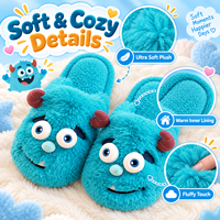 Pantoufles en peluche monstre mignonnes pour adultes, unisexes, chaudes et moelleuses pour l'hiver, antidérapantes, vente en gros