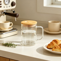 Mug à bière en verre transparent à double paroi de 15 oz avec poignée, couvercle en bambou et paille, idéal pour les fêtes et les réunions de famille