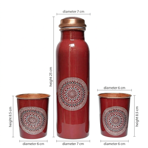 Botella de agua de cobre rojo con tapa y cristal decorativo a juego, a prueba de fugas, portátil, para viajes, oficina, regalo, uso escolar - Product Image 5