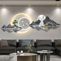 Art mural en acrylique gravé avec un paysage de montagne moderne et luxueux, LED avec horloge, tableaux suspendus pour la décoration murale de la maison et de l'hôtel