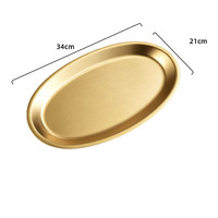 Assiette ovale en acier inoxydable de plusieurs tailles pour collations, gâteaux et desserts, idéale pour les restaurants, plateau de service argenté/doré pour café