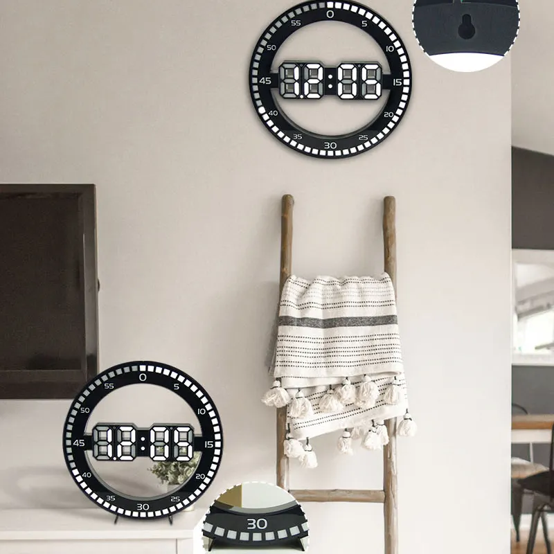 2022 Home Decoration Modern Night Light DIY Digital Alarm 3D LED Wall Clock for Home Decor