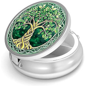 Bestseller - Boîte à pilules avec miroir - Créative, portable, ronde, 3 compartiments, miroir en métal, images personnalisées imprimées disponibles, vente en gros d'usine - Product Image 1