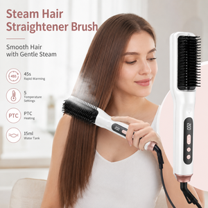 <span class=keywords><strong>Brosse</strong></span> <span class=keywords><strong>lissante</strong></span> à vapeur professionnelle avec 5 réglages de température, chauffage rapide PTC, peigne lissant anti-brûlure - Product Image 1