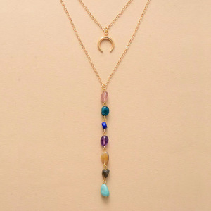 Collier pendentif lune Chakra avec 7 pierres naturelles colorées, design superposé, pour femmes, bijoux cadeau, chaîne en alliage de zinc - Product Image 1
