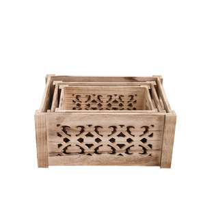 Cesta de almacenamiento de madera con diseño rectangular hueco, caja ecológica para organización y exhibición en el hogar - Product Image 5