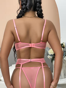 DEEPLOVE-Lencería transparente para mujer, lencería Sexy con corazón bordado transparente, conjunto de lencería para el Día de San Valentín, <span class=keywords><strong>3</strong></span> piezas - Product Image 5