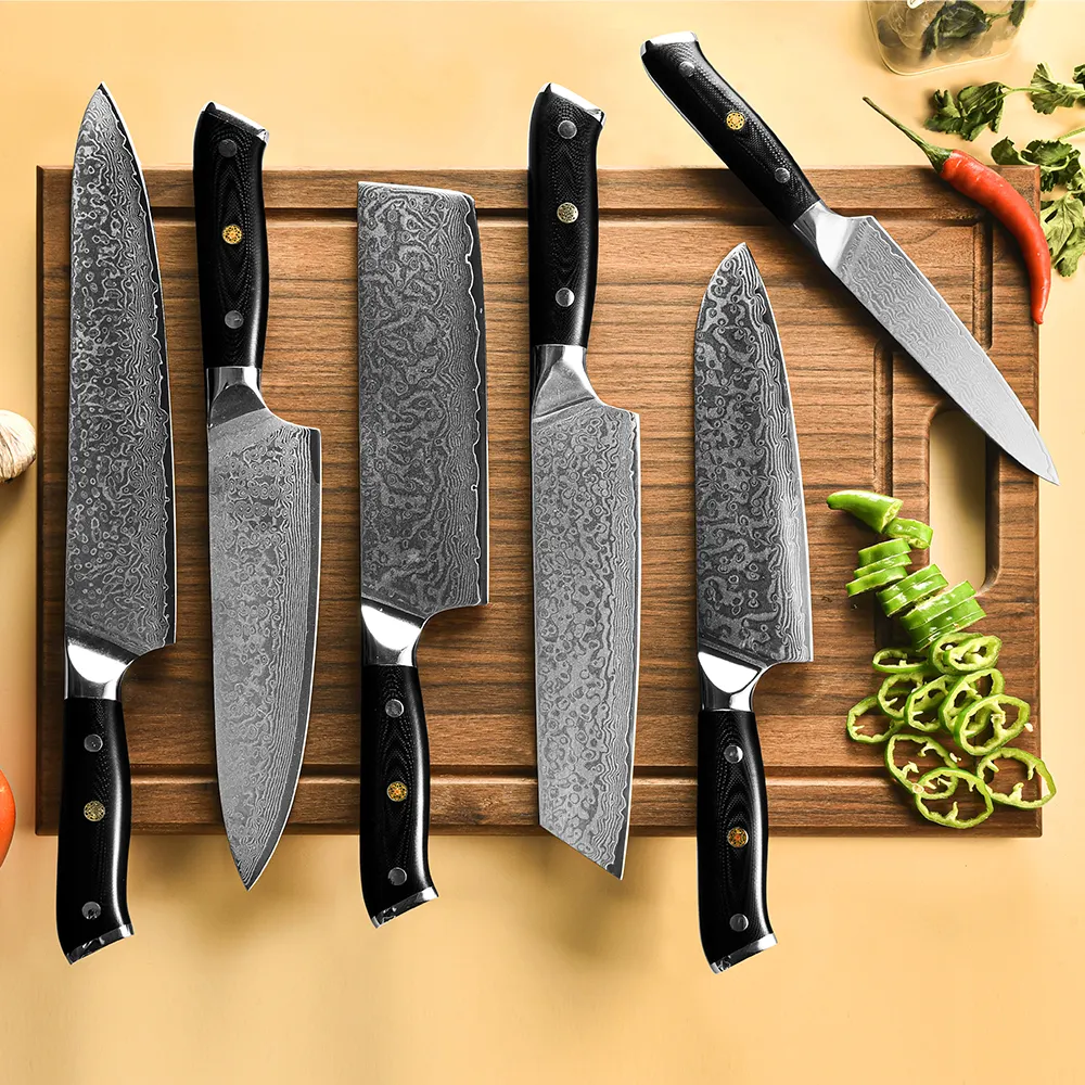 Hot Sale Forged Handle Japanese Damascus Steel Chef Carving Slicing Utility Knife Kitchen Knives Set
