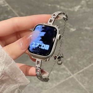 สายนาฬิกา Apple Watch สำหรับผู้หญิง ดีไซน์หรูหราประดับเพชรทรงเหลี่ยม วัสดุโลหะ สำหรับสมาร์ทวอทช์และอุปกรณ์เสริม - Product Image 4