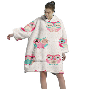 Wholesale Sherpa Lined Wearable <strong>Hoodie</strong> Blanket Super Soft Flannel Oversized <strong>Snuggle</strong> Blanket <strong>Hoodie</strong> with Pocket - Product Image 2