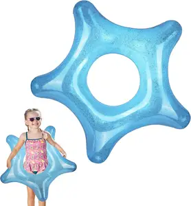 Pelampung tiup untuk anak-anak, cincin berenang bintang laut dengan Glitter air menyenangkan mainan pesta pantai untuk dekorasi pesta-biru bening