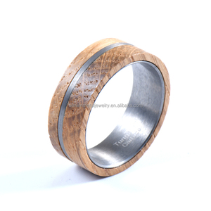 Anillo de madera de barril de whisky sólido Natural de 8mm para hombres, joyería de madera, anillo de compromiso de boda de tungsteno de moda - Product Image 1