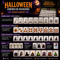 Jeu de Mahjong américain Halloween Sorcière, Balai et Citrouille, Tuiles en acrylique 4 couches, 160 pièces, Coffret cadeau de luxe avec accessoires complets