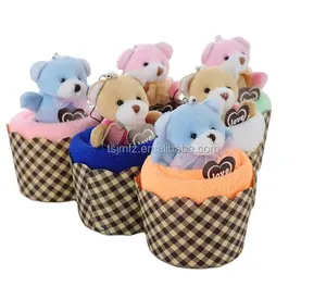 China supplier teddy bear cake towel design love imagine cute microfiber 100% cotton tea towel dish towel duster cloth