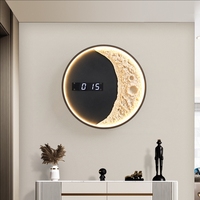 Lampu Dinding Bulan Modern Kreatif untuk Kamar Tidur, Lampu Ambient Bulan di Samping Tempat Tidur, Lampu Dinding Latar Belakang Ruang Tamu dengan Jam