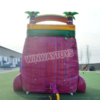 Toboggan aquatique gonflable de qualité commerciale avec piscine, motif palmier tropical, toboggan gonflable robuste pour location extérieure et événements.