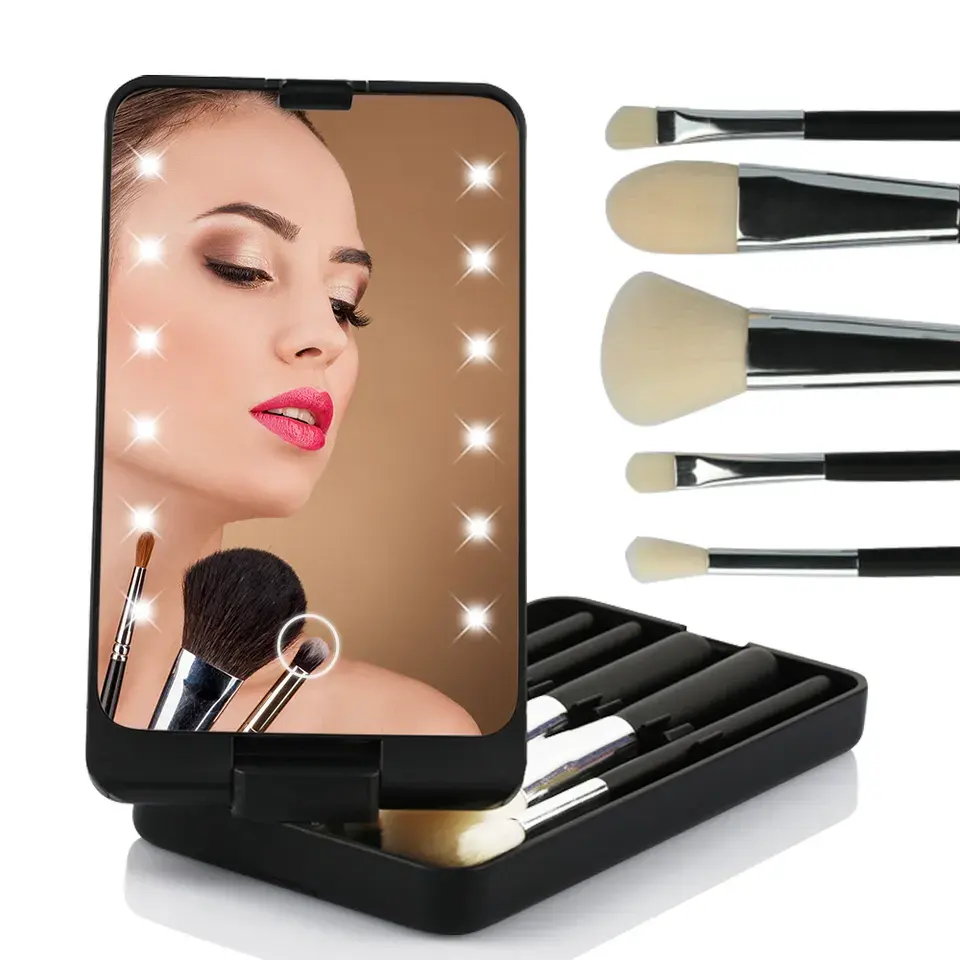 Green Color Highlighter Cosmetics Brushes Set Wholesale Facial Dust Makeup Brushes With Led Carrying Bag For Make Up With Design